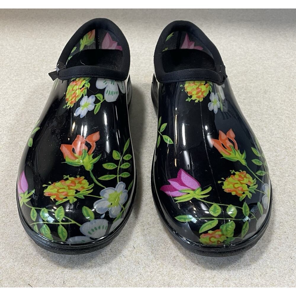 Sloggers Waterproof Flower Slip On Garden Shoes Meadow Black Women’s Size 8 - Picture 2 of 8